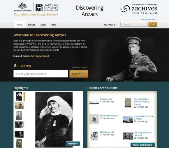 Discovering Anzacs website